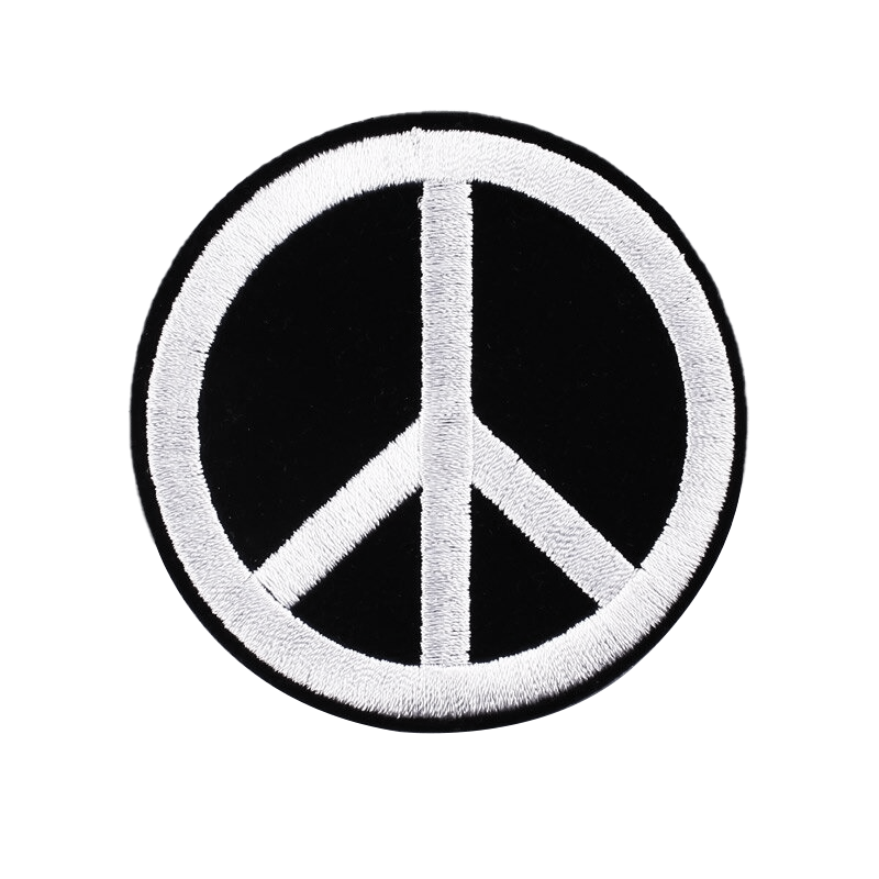 Round peace sign patch for jackets and bags, perfect alternative accessory for unisex rave outfits.