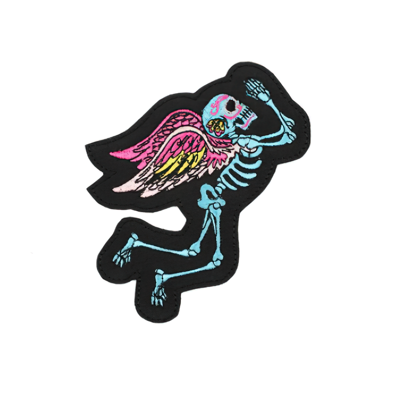 Colorful skeleton with wings patch for rock style clothing and accessories. Perfect for unisex jackets and bags.