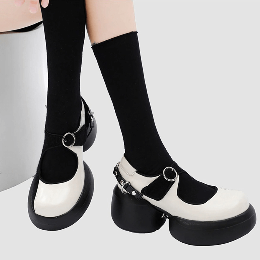 Thick Heels Mary Jane Shoes Buckle Strap / Female Round Toe Platform Shoes