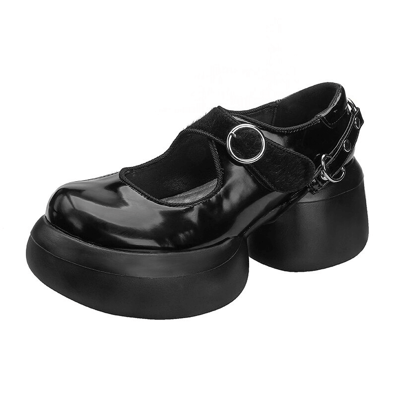 Thick Heels Mary Jane Shoes Buckle Strap / Female Round Toe Platform Shoes