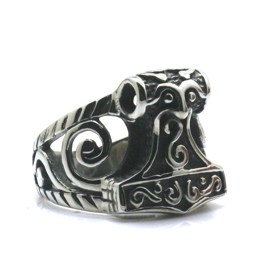 Thor's Hammer Vintage Ring / 316L Stainless Steel Men's Ring / Nordic Style Hollow Out Jewelry - HARD'N'HEAVY
