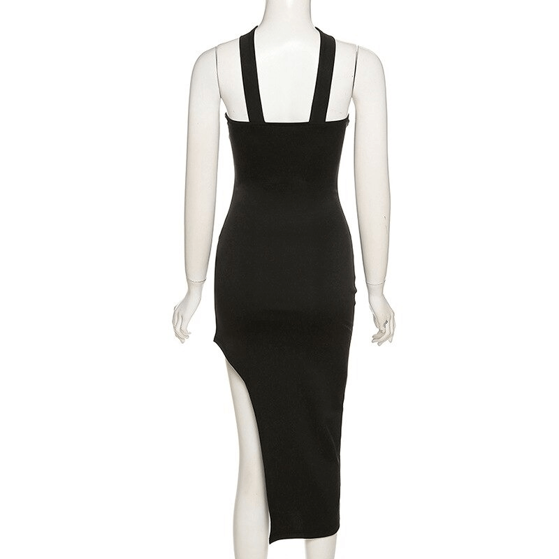 Tiger Embroidery Design Slit Long Dress / Sexy Women's Elastic Halter Dress