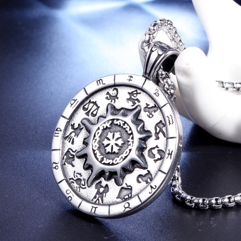Titanium stainless steel zodiac signs amulet pendant necklace for trendy astrology lovers.