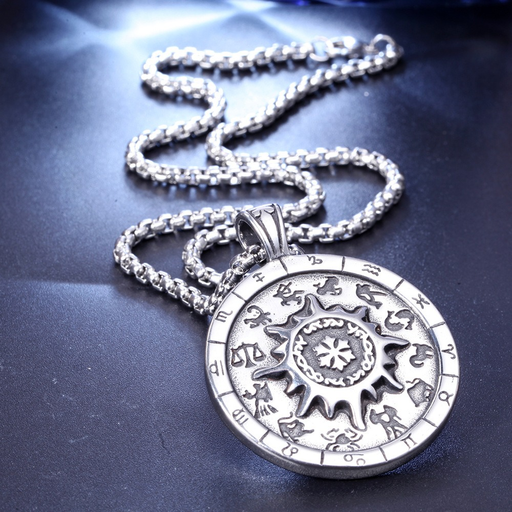 Stylish titanium stainless steel zodiac signs pendant necklace for astrology lovers.
