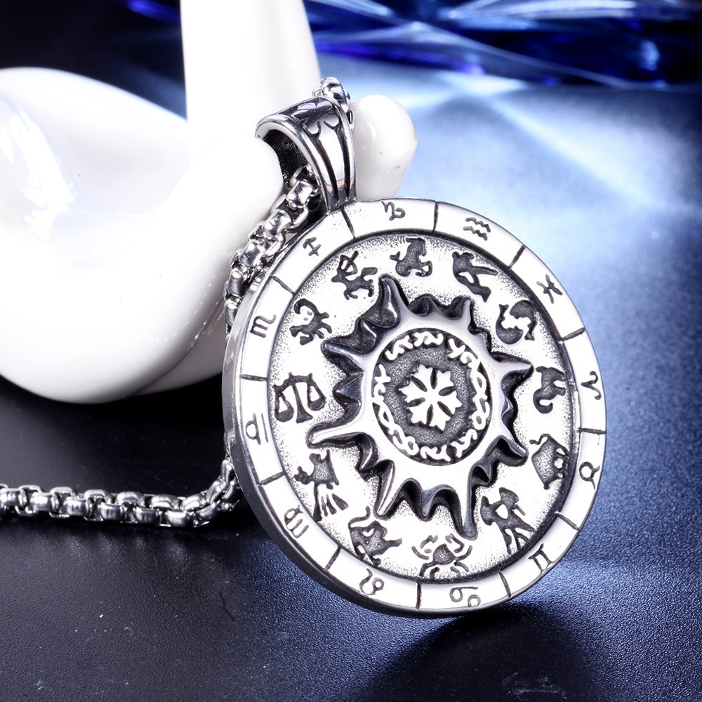 Titanium stainless steel zodiac signs amulet pendant necklace, stylish and perfect for astrology lovers.
