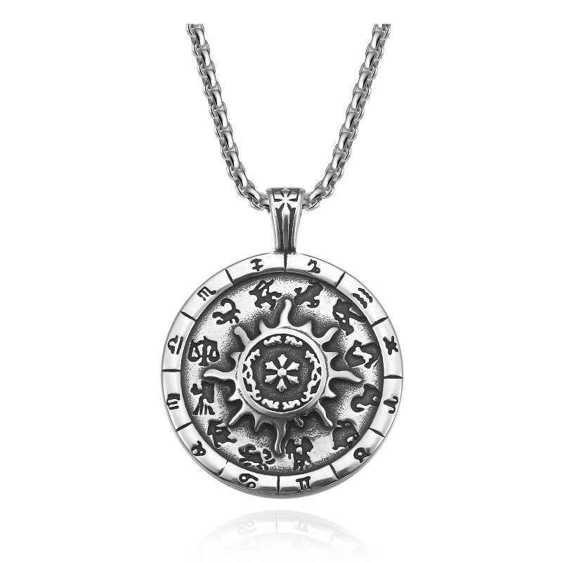 Titanium Stainless Steel Zodiac Signs Amulet / Punk Style Unisex Pendant Necklace - HARD'N'HEAVY