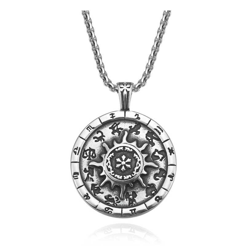 Titanium stainless steel zodiac signs pendant necklace, stylish unisex jewelry for astrology lovers.