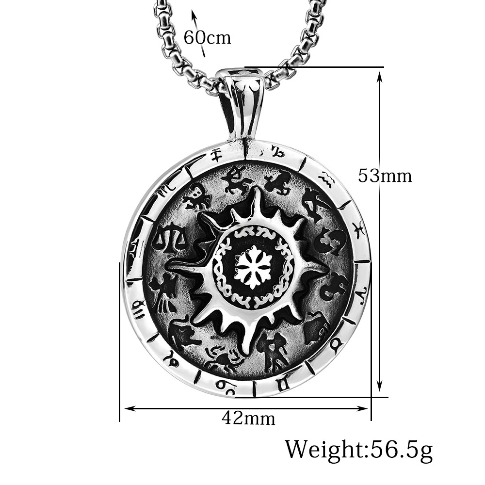 Titanium stainless steel zodiac signs pendant necklace with intricate astrological symbols and a stylish design.
