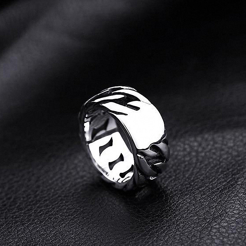 Shiny titanium steel biker chain ring with a unique design, perfect accessory for rockstar style.