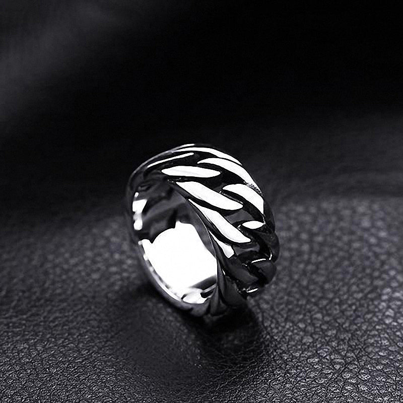Stylish titanium steel biker chain ring with polished stainless steel finish, perfect rock accessories for a night out.