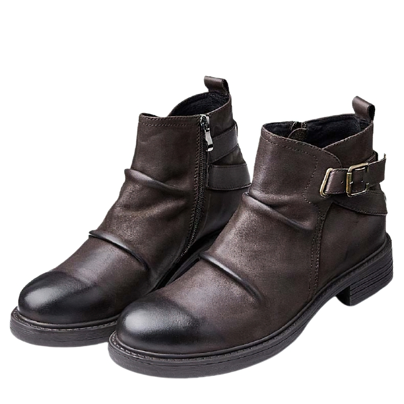 Trendy Buckle Chelsea Boots / Men's Genuine Leather Wrinkle Boots / Male Casual Shoes - HARD'N'HEAVY