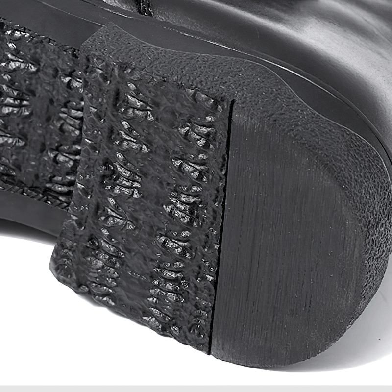 Close-up of the sole of trendy men's ankle boots showcasing textured grip for durability and style.