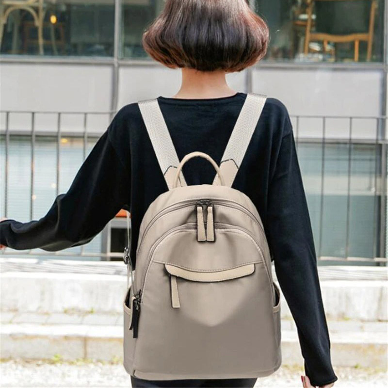 Trendy Casual Oxford Cloth Backpack for Women / Female Simple Small Zipper Solid Daypack - HARD'N'HEAVY