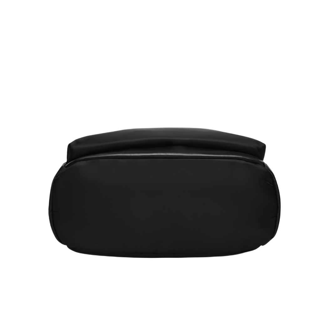 Black trendy casual oxford cloth backpack bottom view showcasing sleek design and quality material.