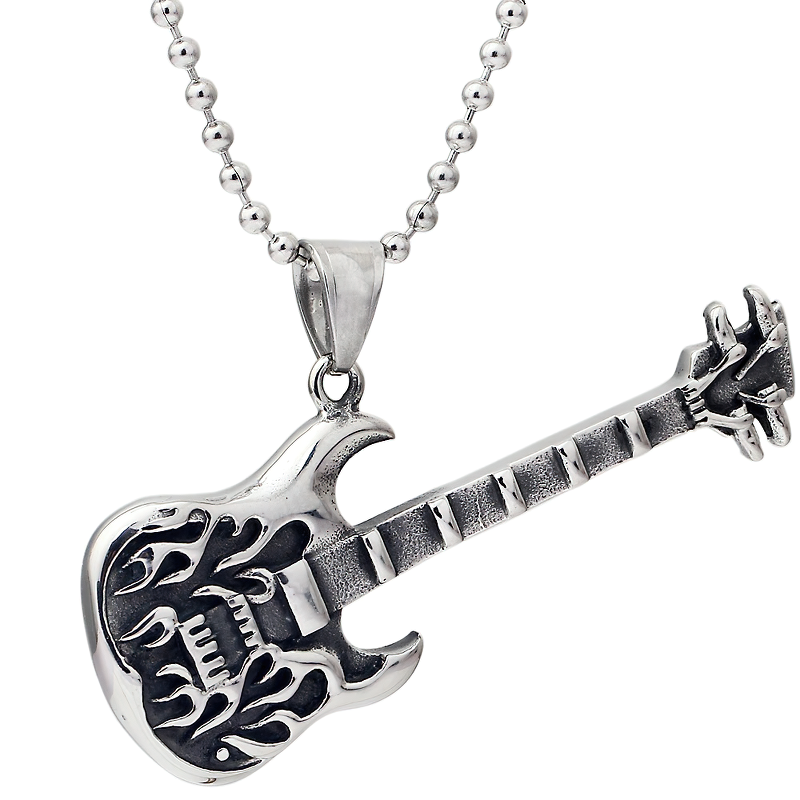 Trendy Guitar Necklace Pendant With Free Chain / Punk Style Unisex Jewelry - HARD'N'HEAVY