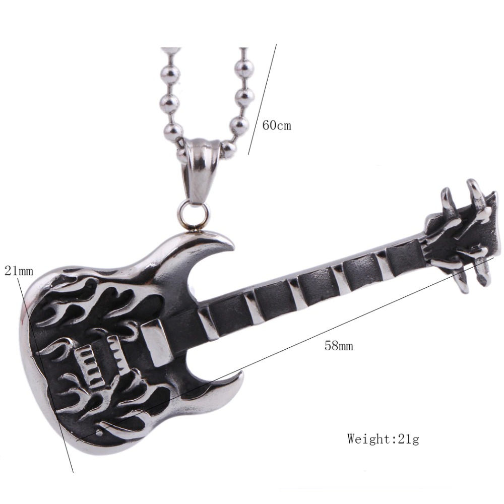 Trendy electric guitar pendant necklace with free chain, punk style unisex jewelry for music lovers.