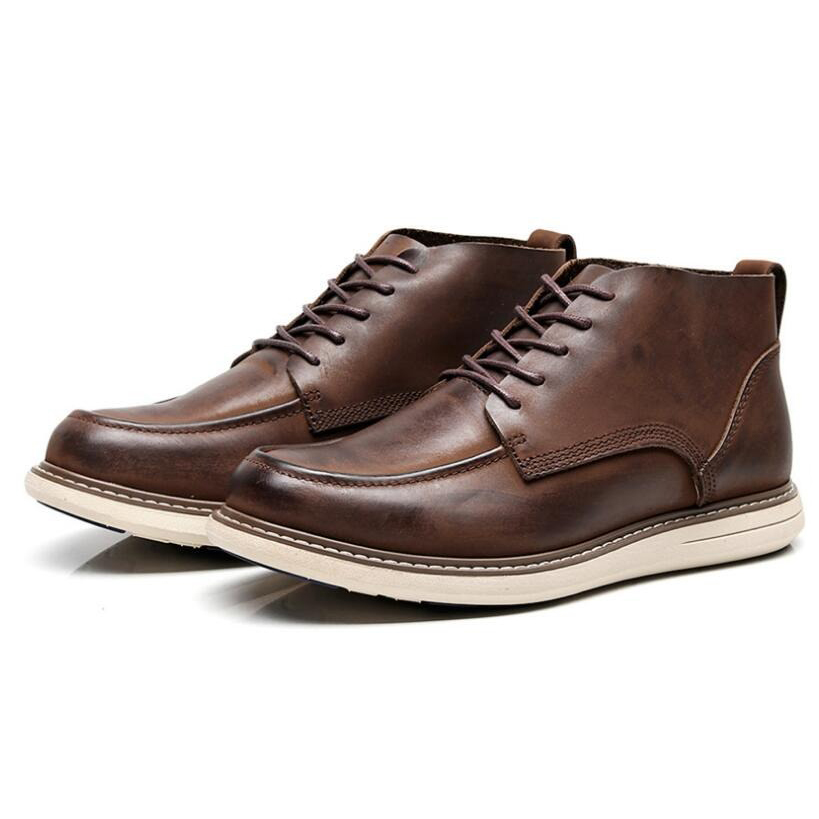 Trendy Men's Brown Ankle Boots / Casual Lace up Leather Shoes / Comfortable Male Footwear - HARD'N'HEAVY