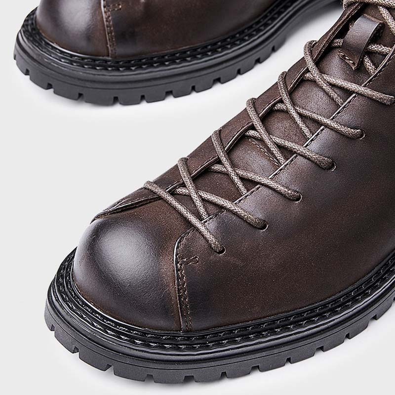 Trendy Men's Genuine Leather Ankle Boots / Retro Male Comfortable Lace Up Shoes - HARD'N'HEAVY