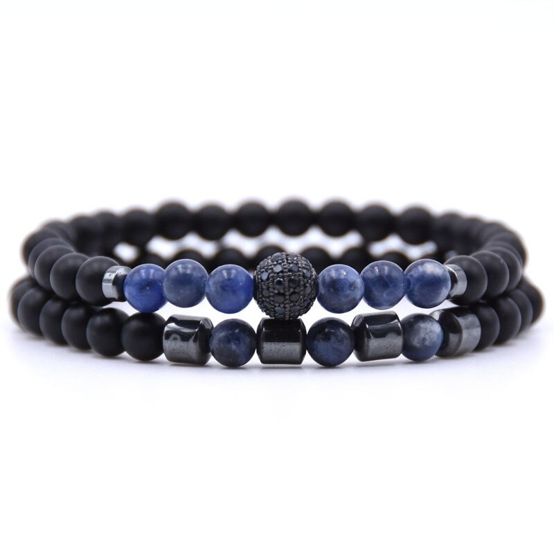 Trendy natural stone beads bracelet set for men and women, featuring unique colors and casual aesthetic style.