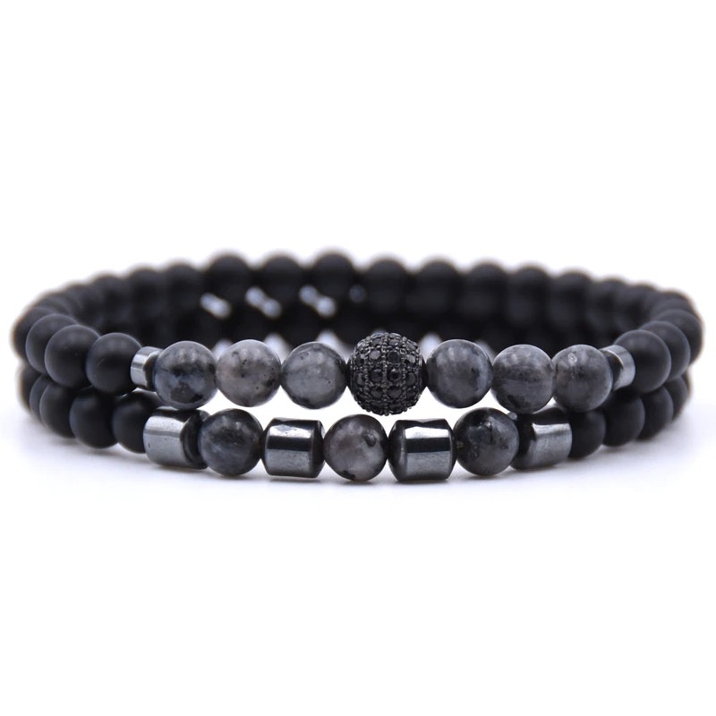 Trendy natural stone beads bracelet set in black and gray, perfect casual jewelry for men and women.