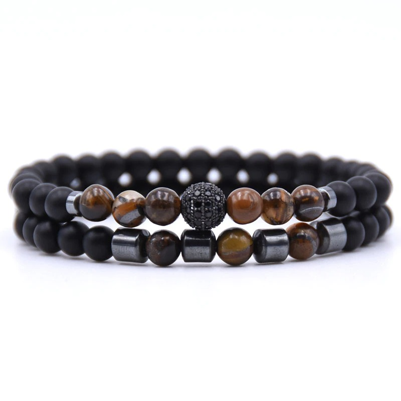Trendy natural stone beads bracelets set for men and women in casual aesthetic style, featuring unique colored beads.