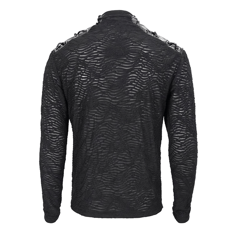 Turtle-neck Collar Sweatshirt with Lacing on Shoulders / Men's Slim Pullover with Hexagram Pendant