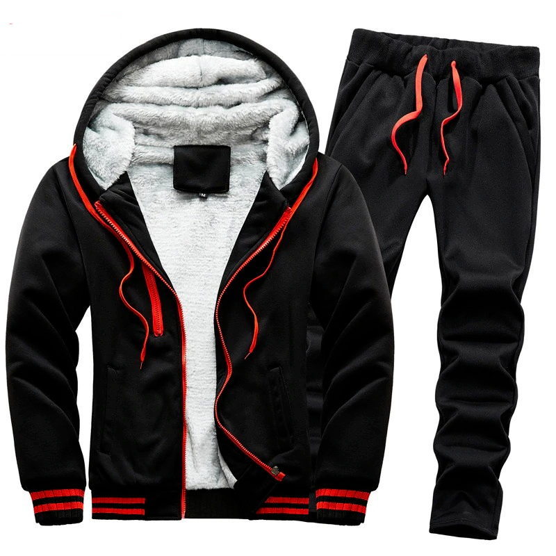 Two-Piece Tracksuit for Men / Casual Pants and Hoodie with Drawstring / Winter Polyester Suit - HARD'N'HEAVY