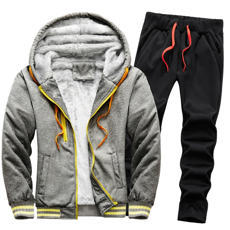 Two-Piece Tracksuit for Men / Casual Pants and Hoodie with Drawstring / Winter Polyester Suit - HARD'N'HEAVY