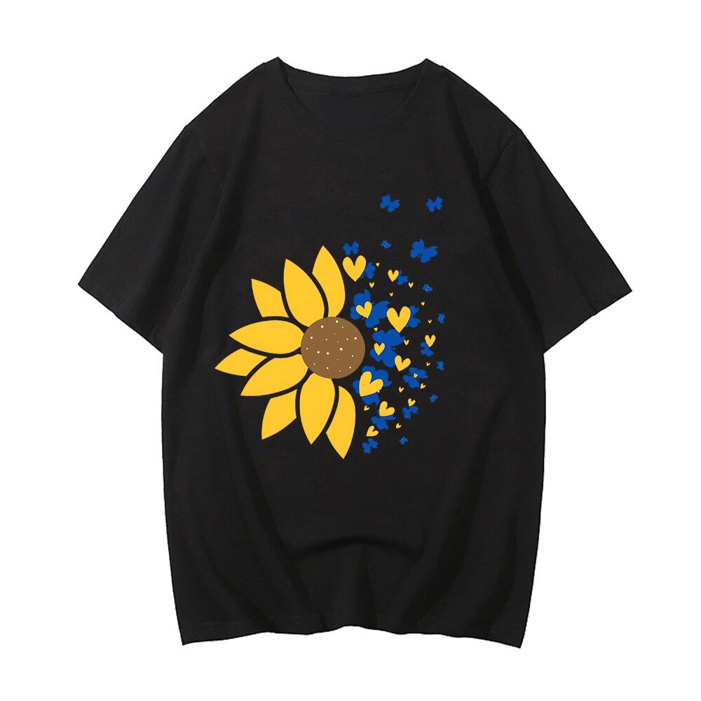 Ukraine Sunflower Lovers Print T-shirt for Men and Women / Casual Oversized Cotton Tshirts