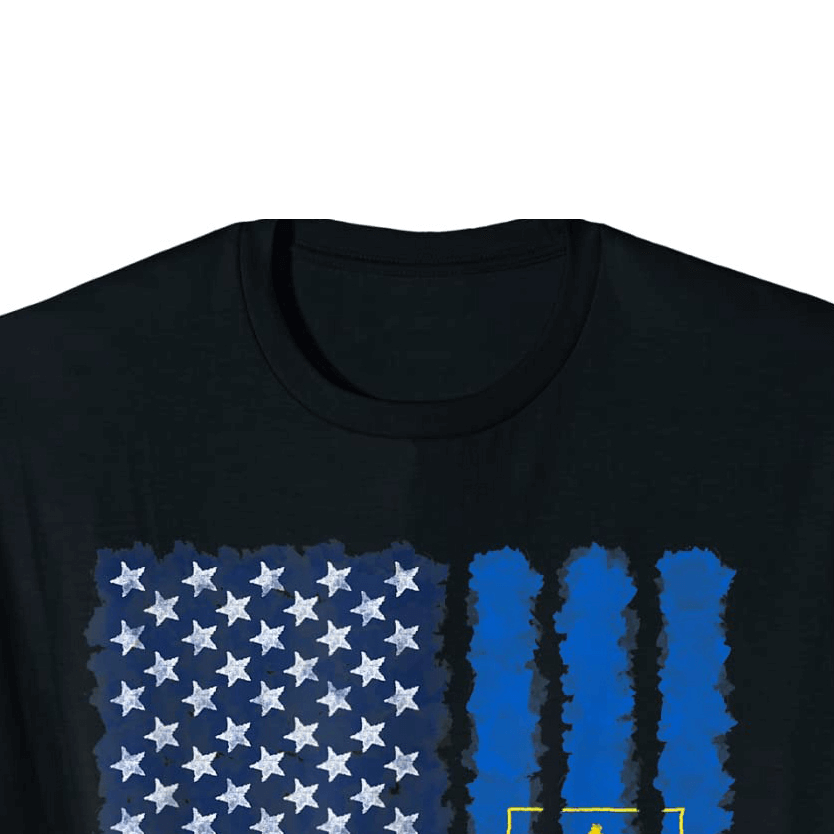 Stylish men's Ukrainian American flag print t-shirt with short sleeves, perfect for casual wear and adding to your wardrobe.