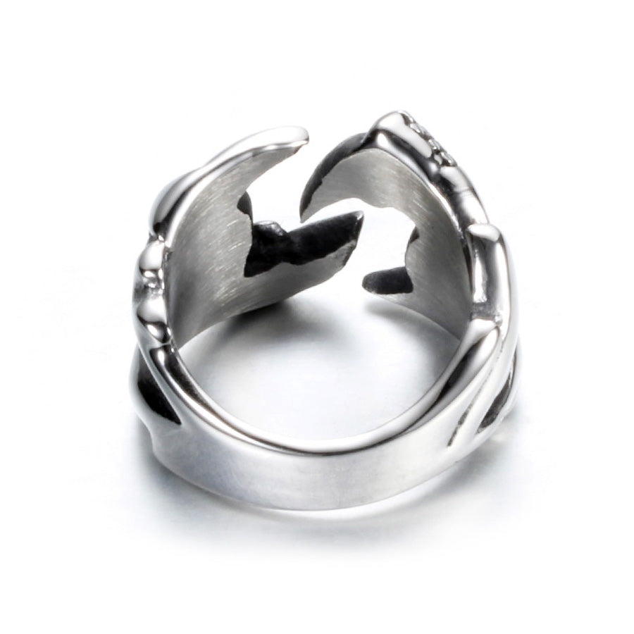 Unique dragon claw biker ring in stainless steel for men and women, perfect for alternative fashion and cosplay.