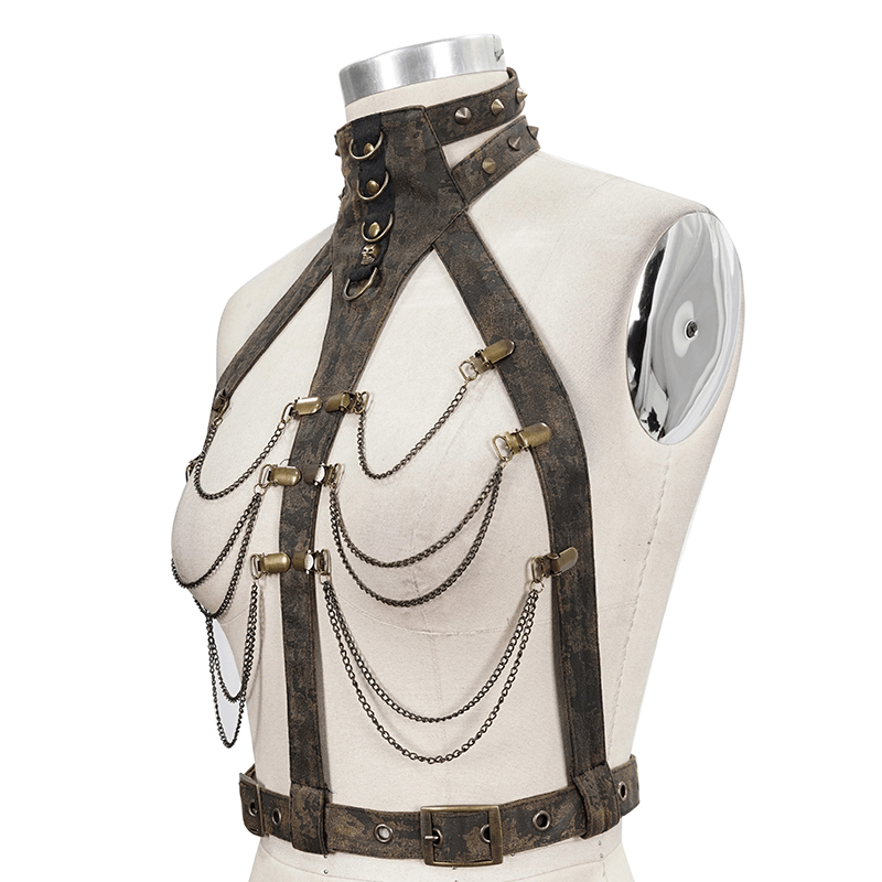 Unique Gothic Body Harness with Metal Chains / Women Bra Top Chest Witch Accessory - HARD'N'HEAVY