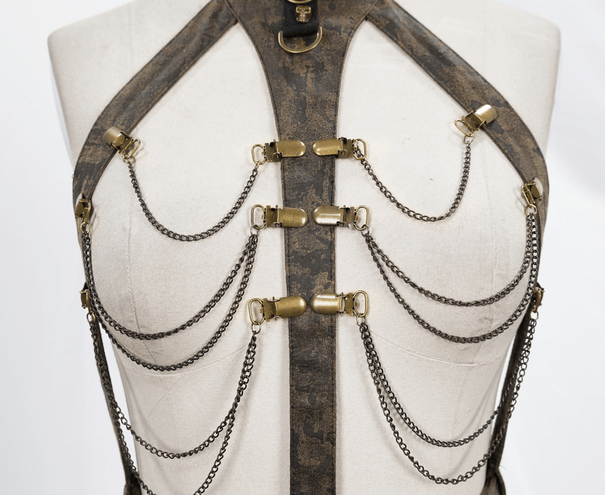 Unique Gothic Body Harness with Metal Chains / Women Bra Top Chest Witch Accessory - HARD'N'HEAVY