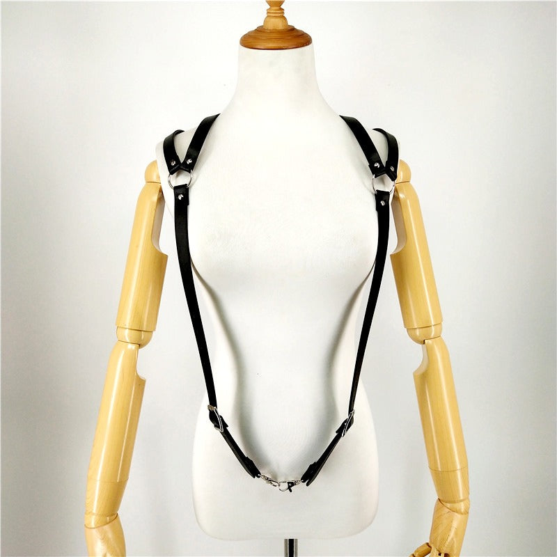 Unique Men's Sexy PU Leather Body Harness / Adjustable Chest Half Suspenders in Fetish - HARD'N'HEAVY