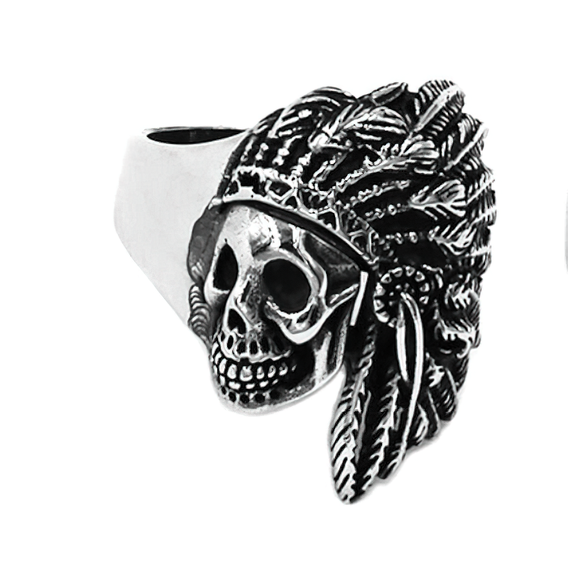Stainless Steel Indian Chief Ring / Silver Colour Quality Jewellery - HARD'N'HEAVY