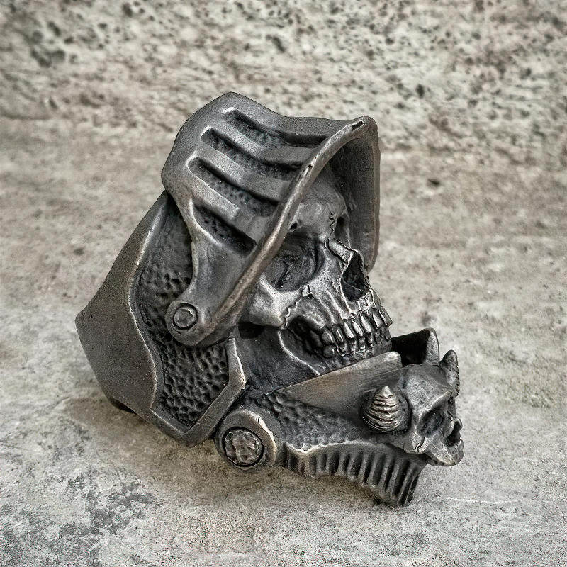 Unique Stainless Steel Biker Jewelry / Skull Unisex Ring With Helmet - HARD'N'HEAVY