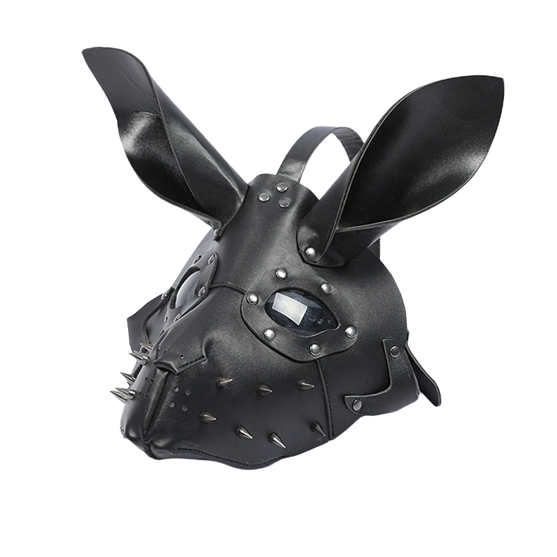 Unisex adjustable bunny-shaped mask made of PU leather for Halloween costumes, featuring spikes and stylish design.