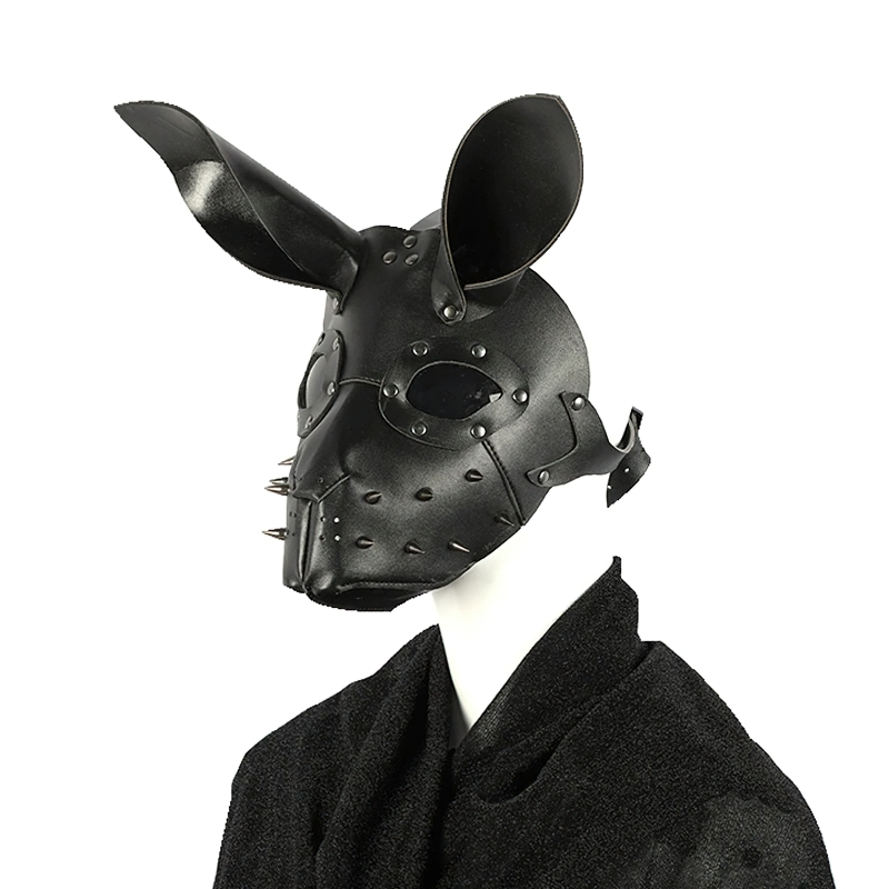 Unisex adjustable bunny-shaped mask made of PU leather for stylish Halloween costumes.