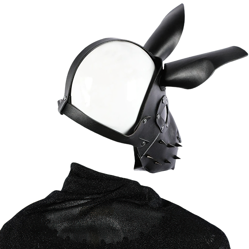 Unisex adjustable bunny-shaped mask in PU leather for Halloween costumes, stylish and unique accessory.