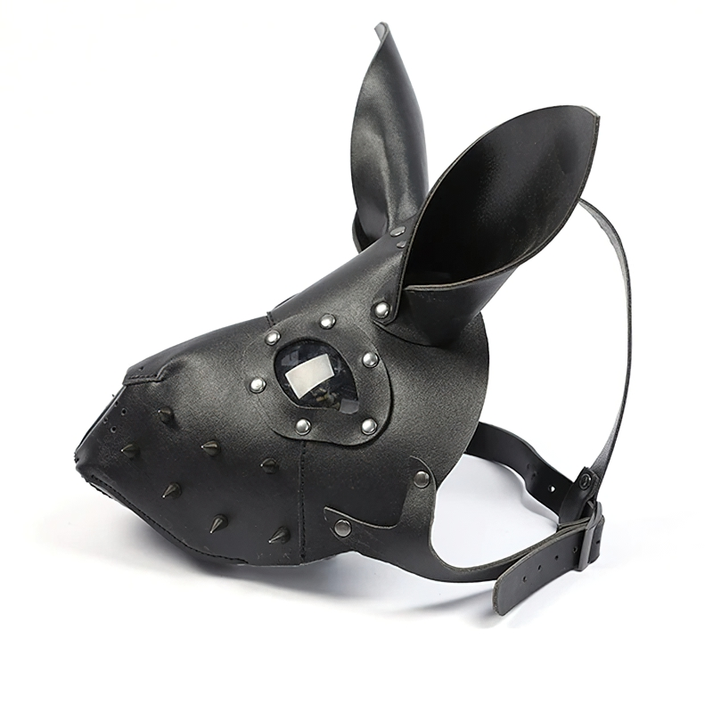Unisex adjustable bunny-shaped mask made of PU leather for Halloween costumes, featuring spikes and a stylish design.