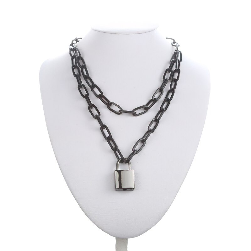 Unisex Black Chain Accessory / Gothic Necklace with Square Padlock - HARD'N'HEAVY