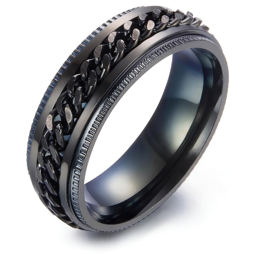 Unisex Black Spinner Ring / Men's And Women's Stainless Steel Chain Rings / Cool Fashion Jewelry - HARD'N'HEAVY