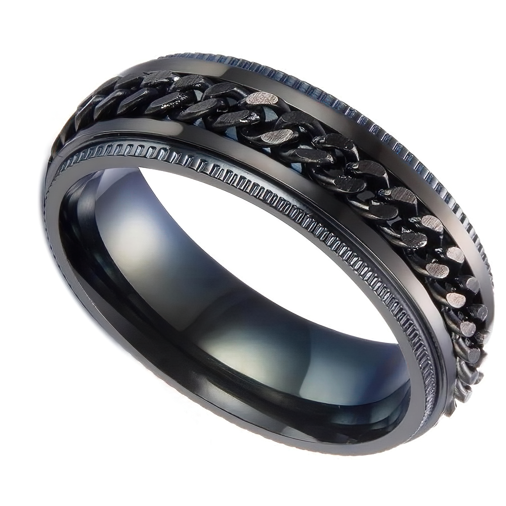 Unisex Black Spinner Ring / Men's And Women's Stainless Steel Chain Rings / Cool Fashion Jewelry - HARD'N'HEAVY