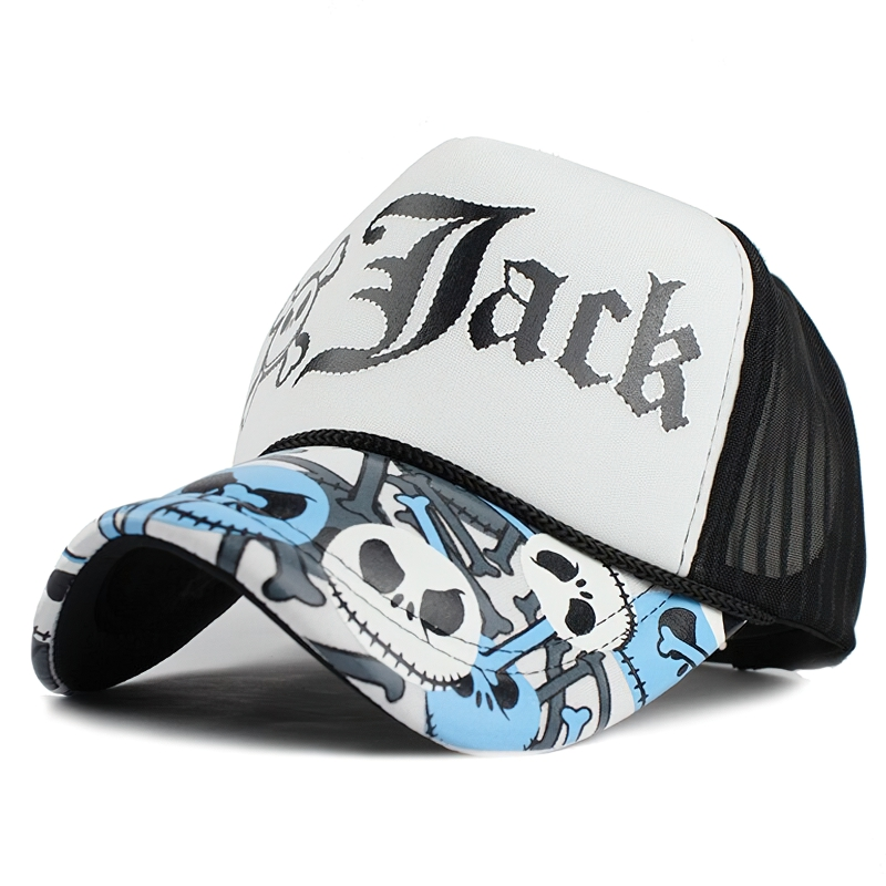 Stylish unisex baseball cap with skull print and mesh, perfect for rock style enthusiasts.