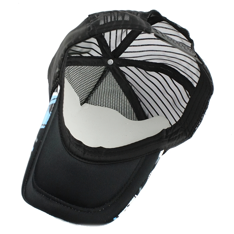 Top view of the unisex breathable baseball cap with skull print, featuring mesh lining for comfort and style.