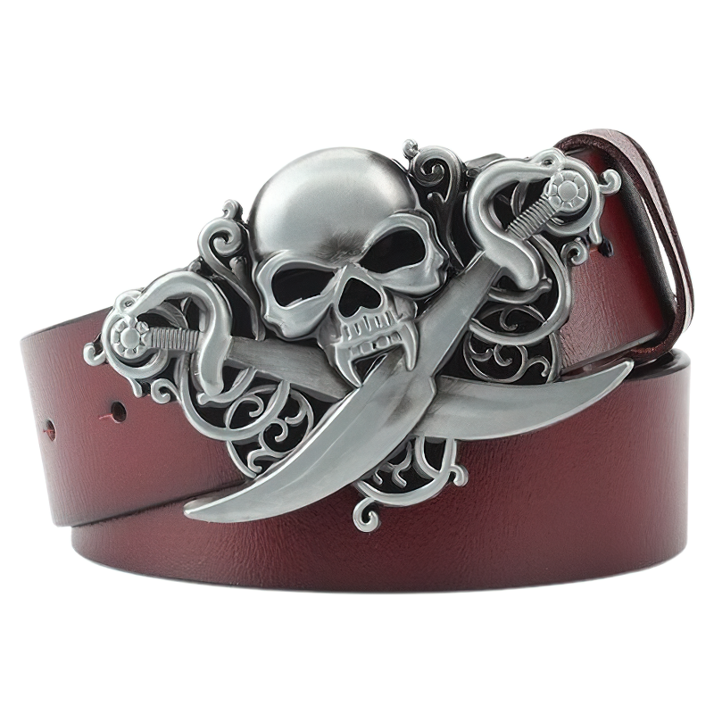 Unisex Cool Belt Of Genuine Leather Metal Buckle / Metal Buckle Of Skull Cross Swords - HARD'N'HEAVY