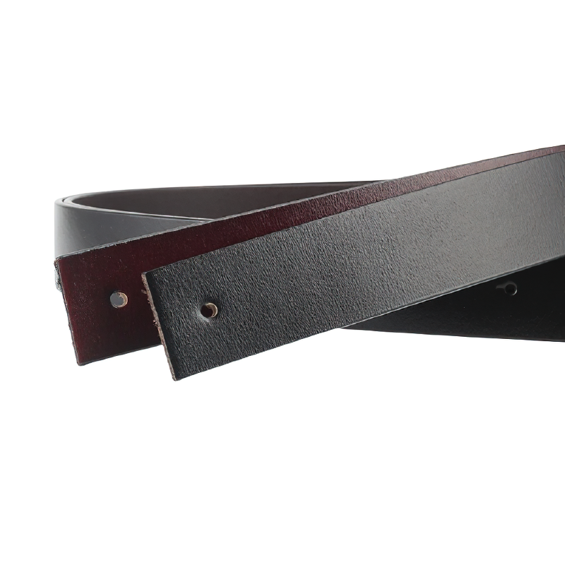 Unisex rock style genuine leather belt in black and burgundy hues, perfect for edgy outfits.