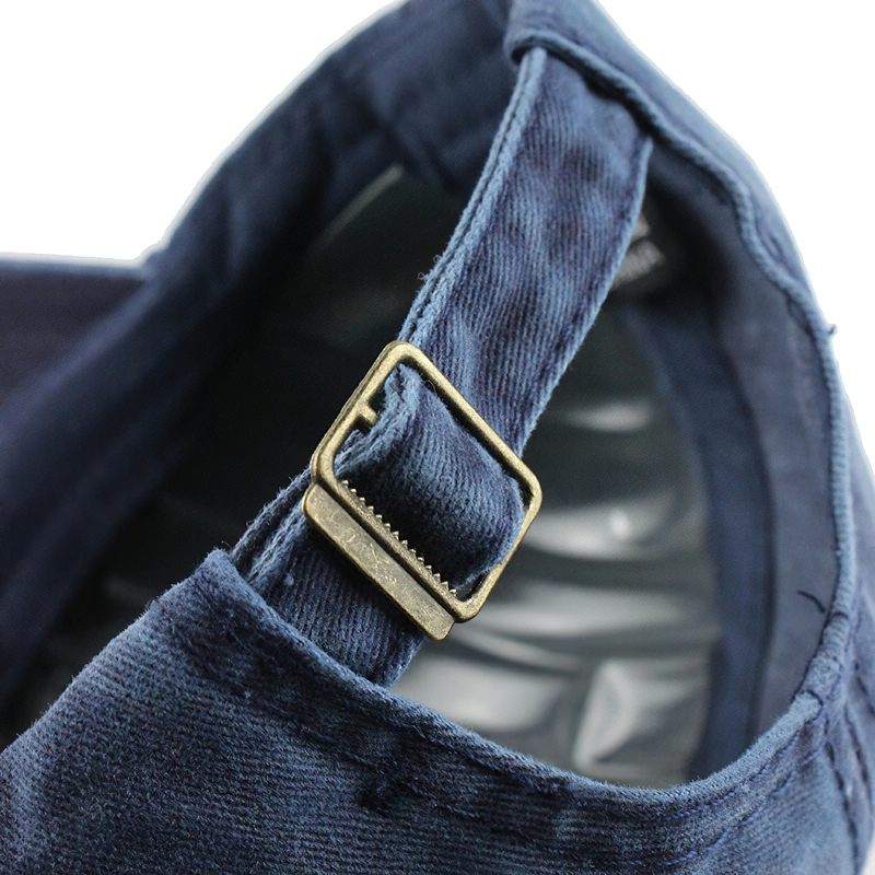 Close-up of the adjustable strap on a unisex cotton baseball cap featuring a stylish design.