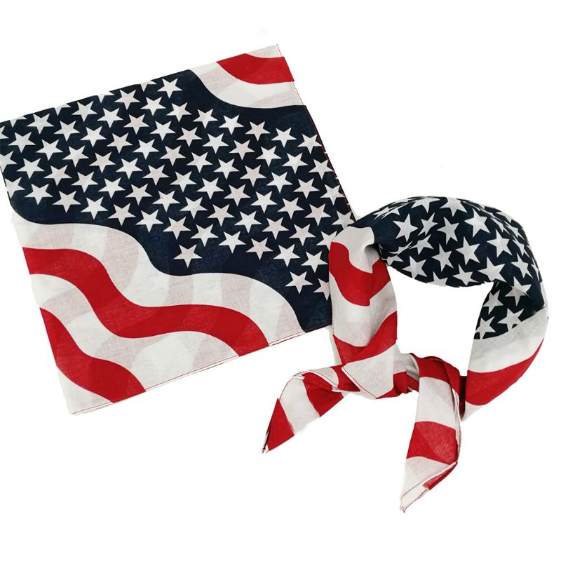 Unisex cotton sport pocket square scarf and American flag printed headband bandana in rock style.