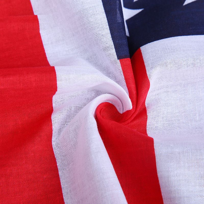 Close-up of soft cotton fabric featuring the American flag print, ideal for a unisex sport pocket square scarf or headband.